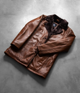 Mens Real Sheepskin Leather Cinnamon Distressed Leather Fur Coat - JH0045