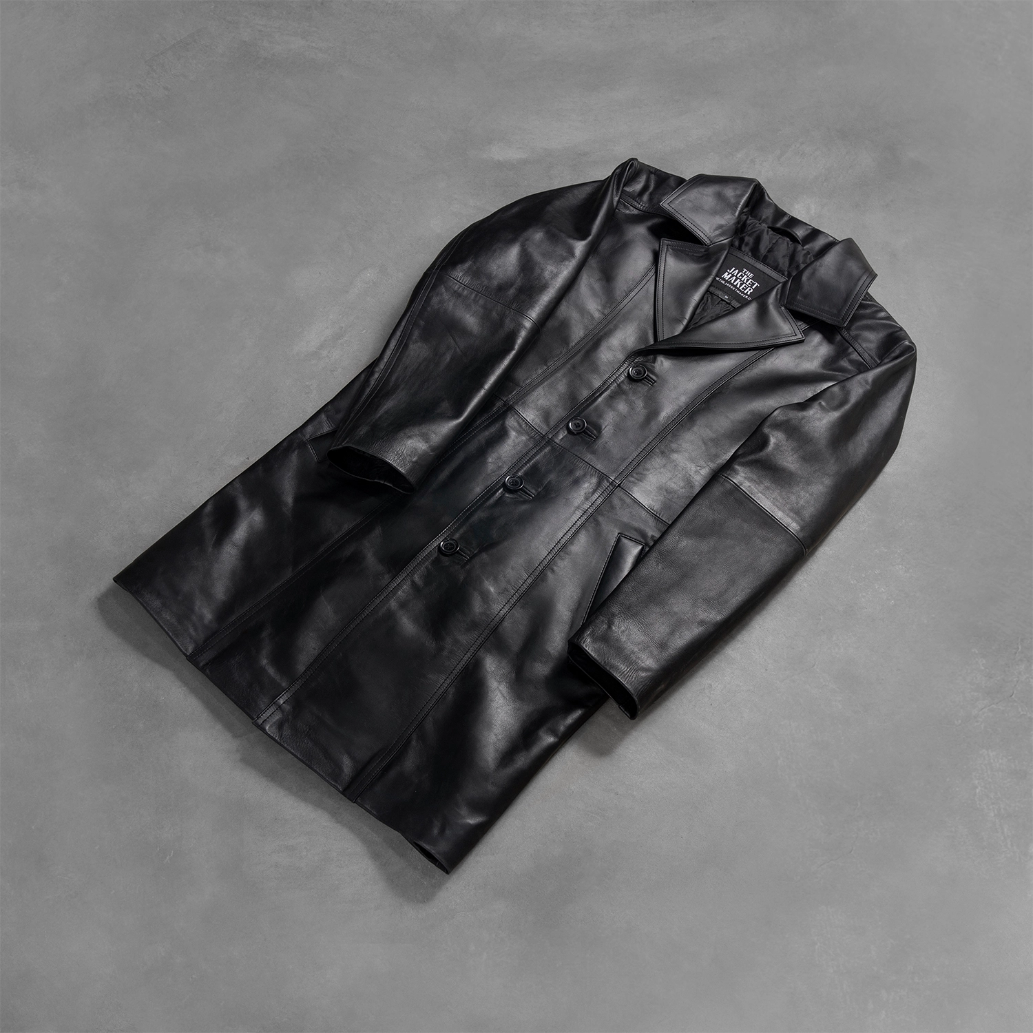 Mens Real Cowhide Leather Don Long Black Coat - JH0018