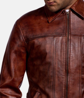 Mens Real Sheepskin Leather Abstract Maroon Leather Jacket - JH0026
