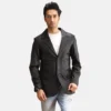 Mens Alyson Black Leather Blazer - JH0001
