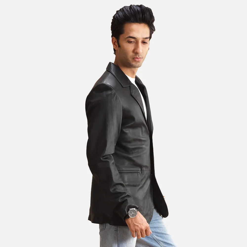 Mens Alyson Black Leather Blazer - JH0001