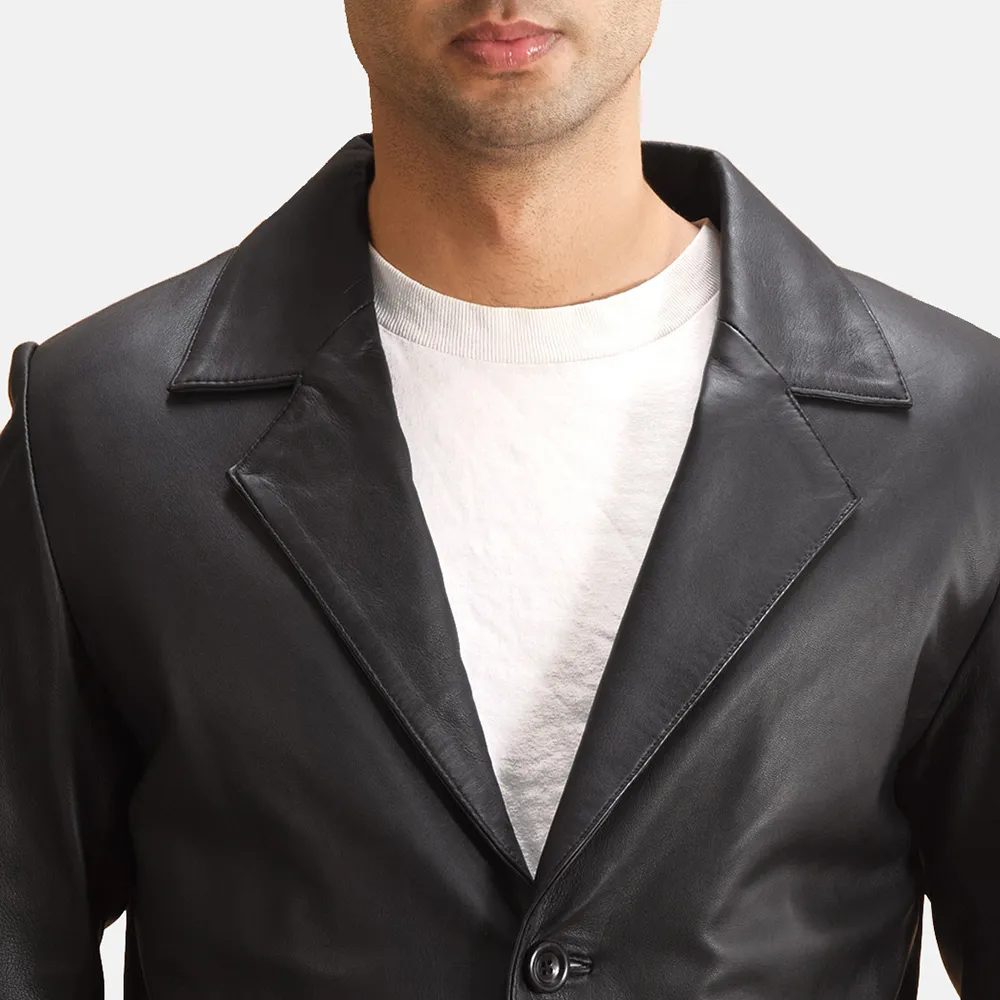 Mens Alyson Black Leather Blazer - JH0001