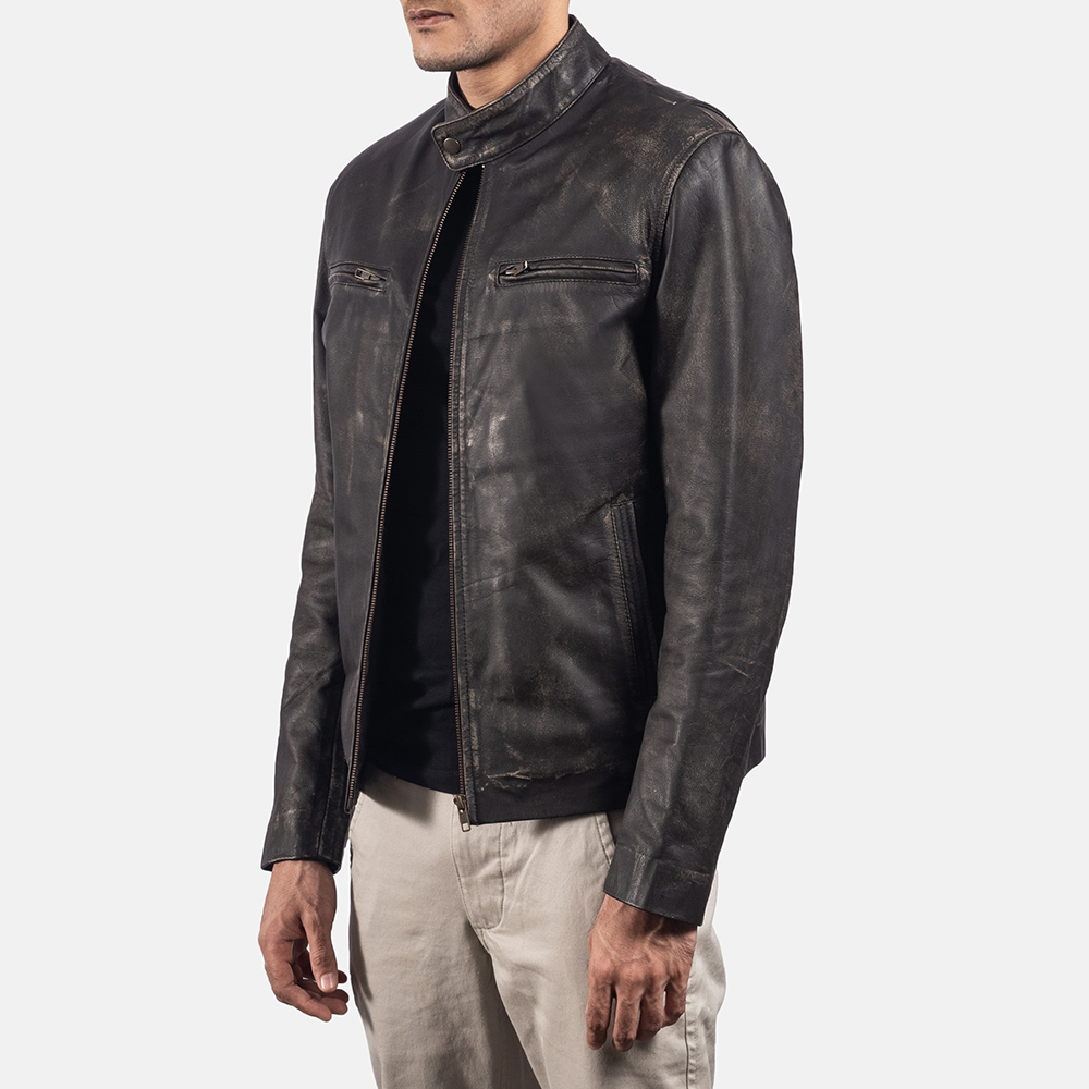 Mens Rustic Brown Leather Biker Jacket - JH0008