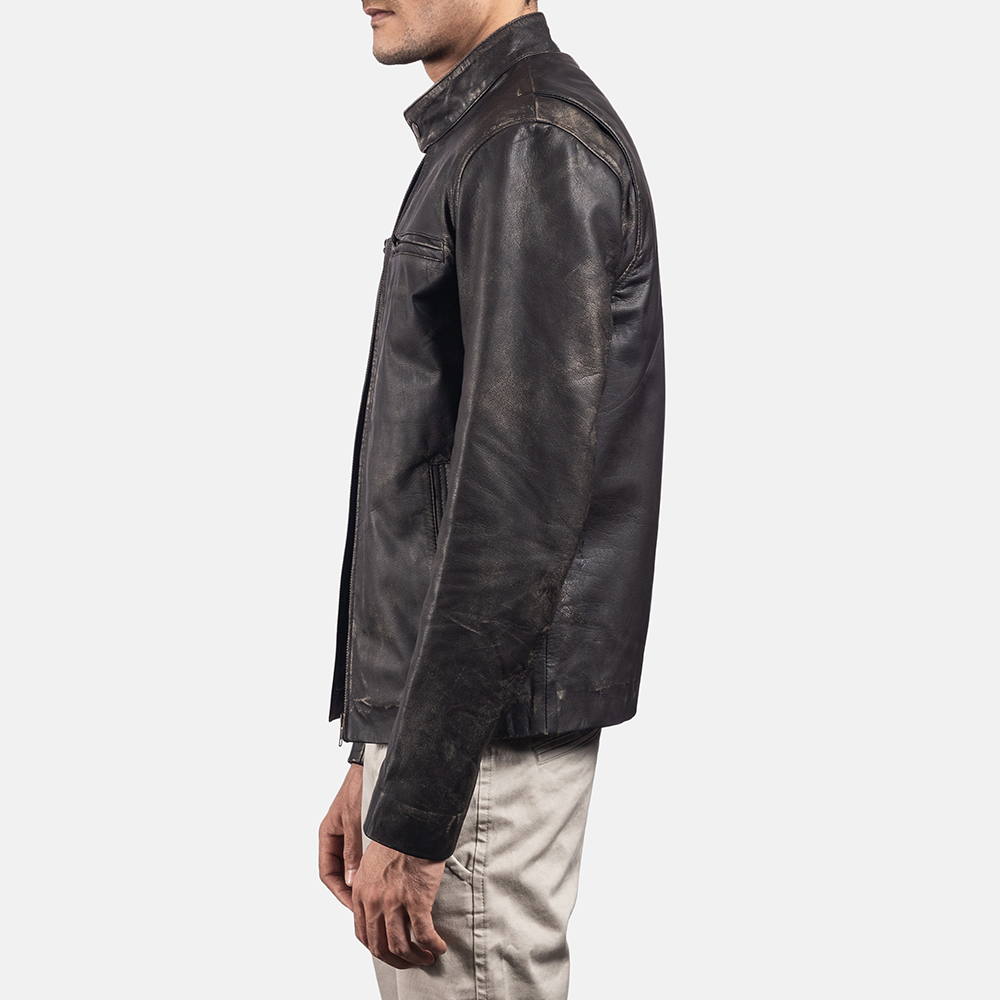 Mens Rustic Brown Leather Biker Jacket - JH0008