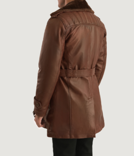 Mens Real Sheepskin Leather Hunter Distressed Brown Fur Leather Coat - JH0112