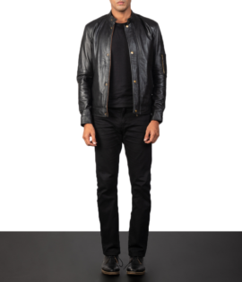 Mens Real Sheepskin Leather Tea House Black Leather Biker Jacket - JH0025