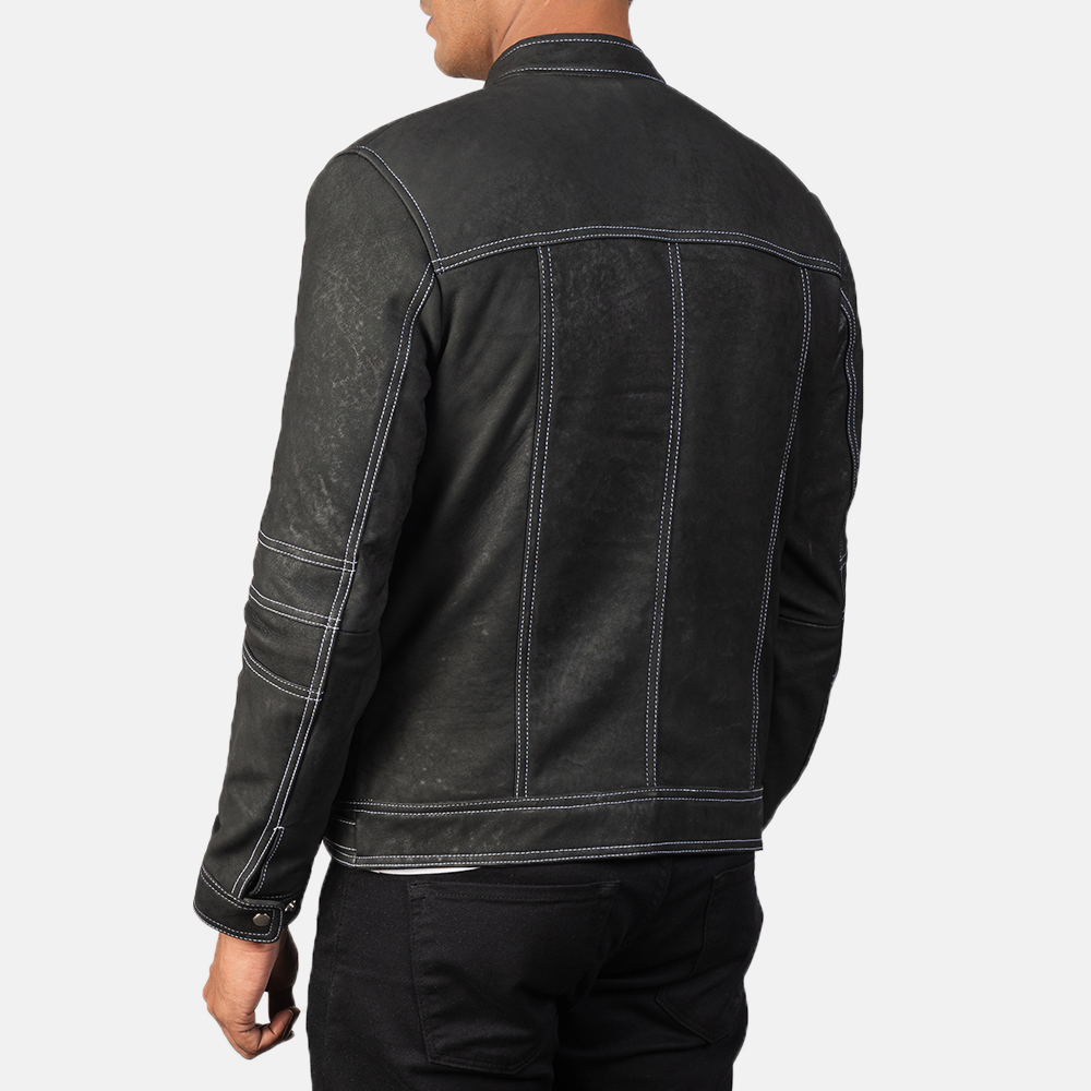 Mens Youngster Distressed Black Leather Jacket - JH0016