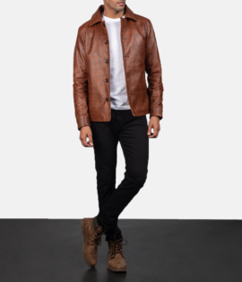 Mens Real Sheepskin Leather Waffle Brown Leather Jacket - JH0027