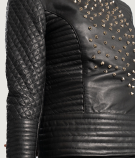 Womens Celeste Studded Black Leather Jacket - JH0065