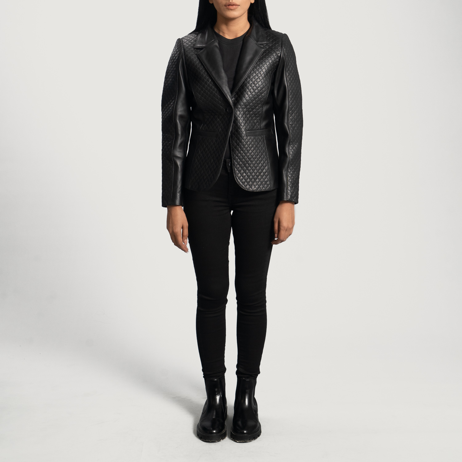 Womens Sheepskin Leather Cora Quilted Black Leather Blazer - JH0064
