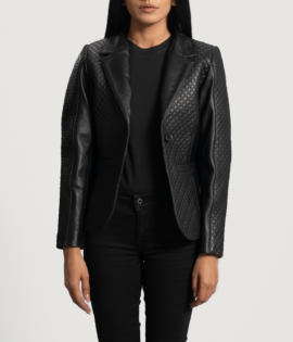 Womens Sheepskin Leather Cora Quilted Black Leather Blazer - JH0064