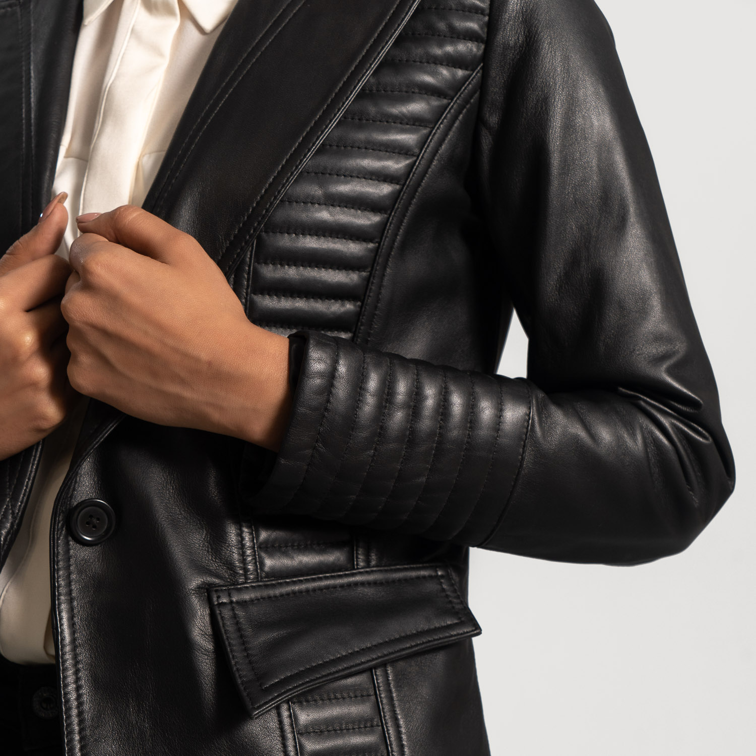 Womens Real Sheepskin Leather Selina Black Leather Blazer - JH0063