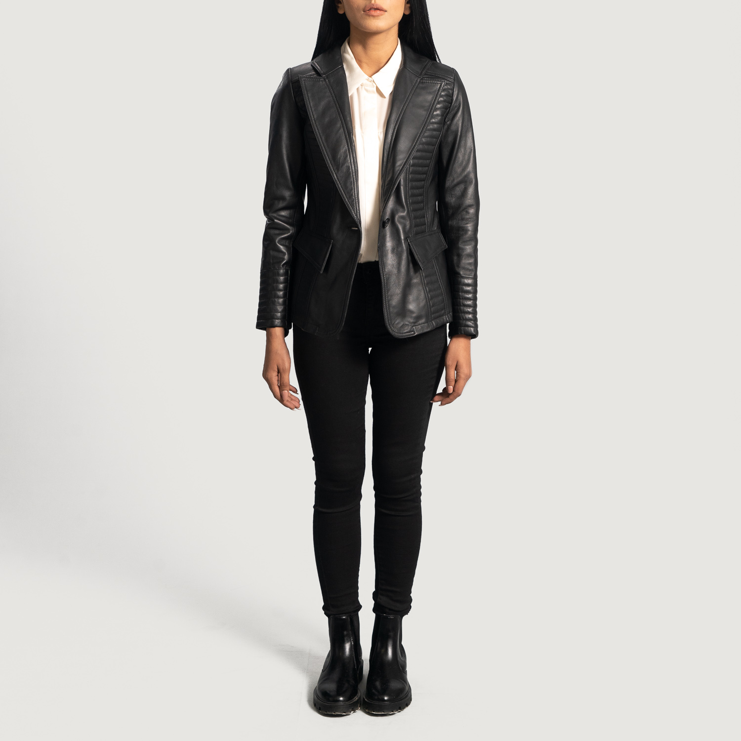 Womens Real Sheepskin Leather Selina Black Leather Blazer - JH0063