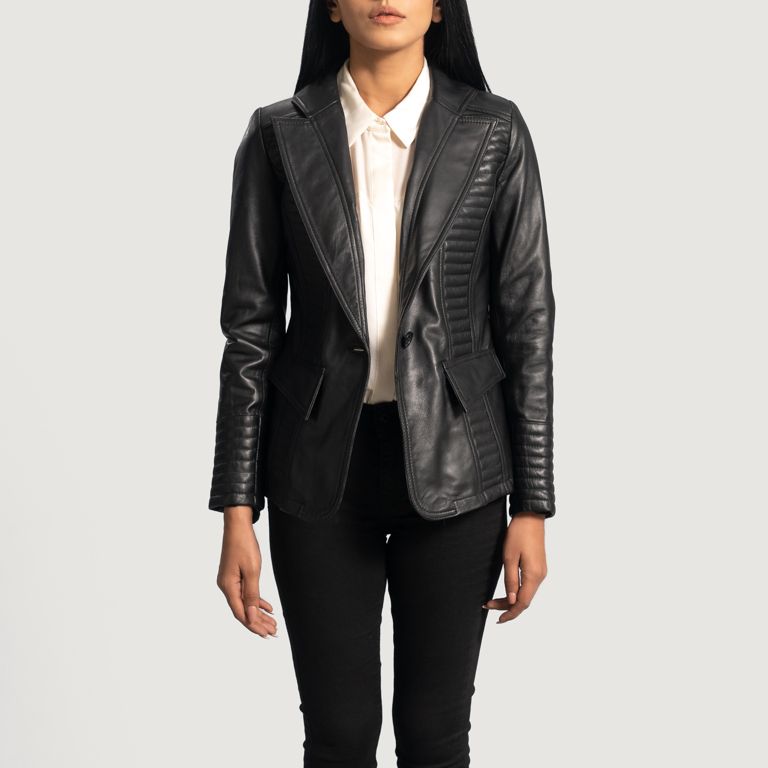 Womens Real Sheepskin Leather Selina Black Leather Blazer - JH0063