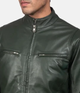 Mens Real Sheepskin Leather Ionic Green Leather Biker Jacket - JH0118