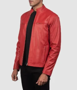 Mens Real Sheepskin Leather Ionic Green Leather Biker Jacket - JH0118