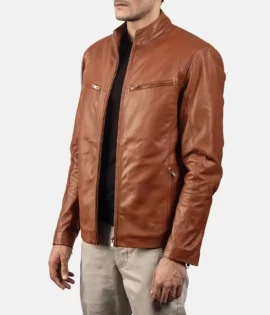 Mens Real Sheepskin Leather Ionic Green Leather Biker Jacket - JH0118