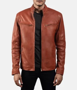 Mens Real Sheepskin Leather Ionic Green Leather Biker Jacket - JH0118