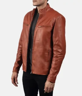 Mens Real Sheepskin Leather Ionic Green Leather Biker Jacket - JH0118