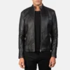 Mens Real Sheepskin Leather Adornica Black Leather Biker Jacket -JH0131