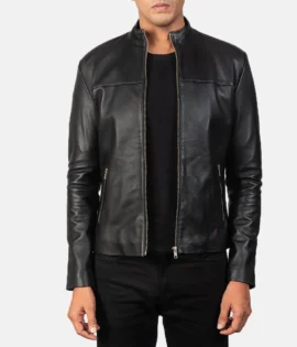 Mens Real Sheepskin Leather Adornica Black Leather Biker Jacket -JH0131