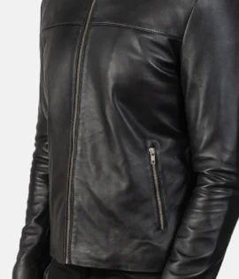 Mens Real Sheepskin Leather Adornica Black Leather Biker Jacket -JH0131