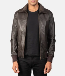 Mens Real Sheepskin Leather Air Rolf Brown Leather Bomber Jacket - JH0125
