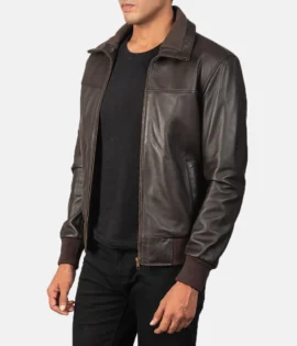 Mens Real Sheepskin Leather Air Rolf Brown Leather Bomber Jacket - JH0125