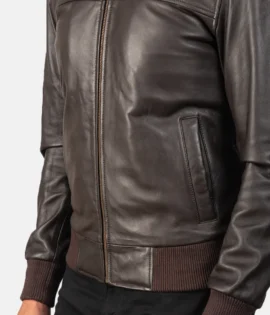 Mens Real Sheepskin Leather Air Rolf Brown Leather Bomber Jacket - JH0125