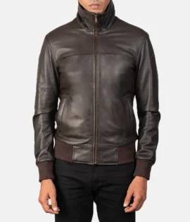 Mens Real Sheepskin Leather Air Rolf Brown Leather Bomber Jacket - JH0125