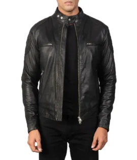 Mens Real Sheepskin Leather Gatsby Green Leather Biker Jacket - JH0119