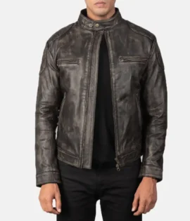Mens Real Sheepskin Leather Gatsby Green Leather Biker Jacket - JH0119