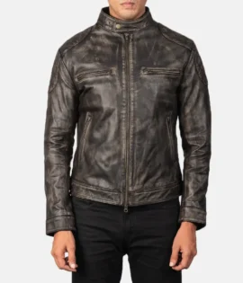 Mens Real Sheepskin Leather Gatsby Green Leather Biker Jacket - JH0119