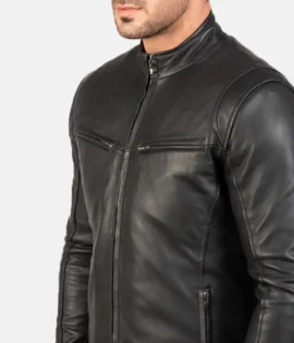 Mens Real Sheepskin Leather Ionic Green Leather Biker Jacket - JH0118