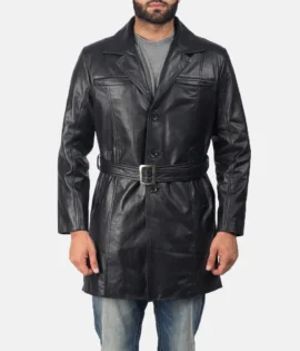 Mens Real Cowhide Leather Jordan Black Leather Coat - JH0129