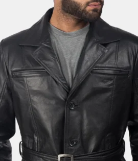 Mens Real Cowhide Leather Jordan Black Leather Coat - JH0129