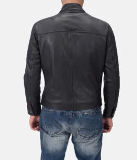Mens Austere Matte Black Leather Biker Jacket - JH0127