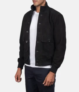 Mens Real Goatskin Leather Eaton Black Suede Bomber Jacket - JH0141