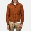 Mens Real Goatskin Leather Eaton Brown Suede Bomber Jacket - JH0140