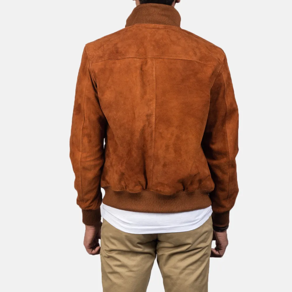 Mens Real Goatskin Leather Eaton Brown Suede Bomber Jacket - JH0140