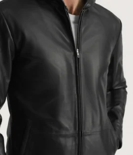 Mens Andy Matte Black Hooded Leather Jacket - JH0132