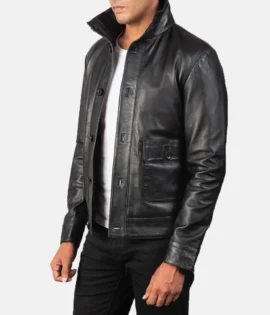 Mens Columbus Black Leather Bomber Jacket - JH0139