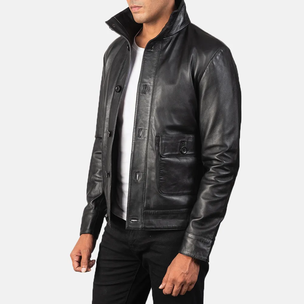 Mens Columbus Black Leather Bomber Jacket - JH0139