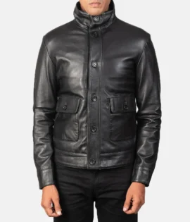 Mens Columbus Black Leather Bomber Jacket - JH0139