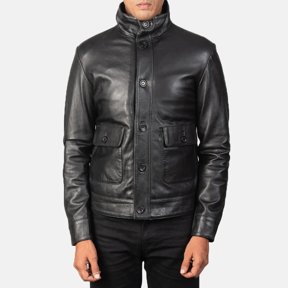 Mens Columbus Black Leather Bomber Jacket - JH0139