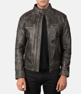 Mens Real Goatskin Leather Gatsby Distressed Brown Leather Jacket - JH0136