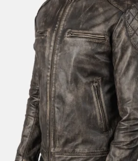 Mens Real Goatskin Leather Gatsby Distressed Brown Leather Jacket - JH0136