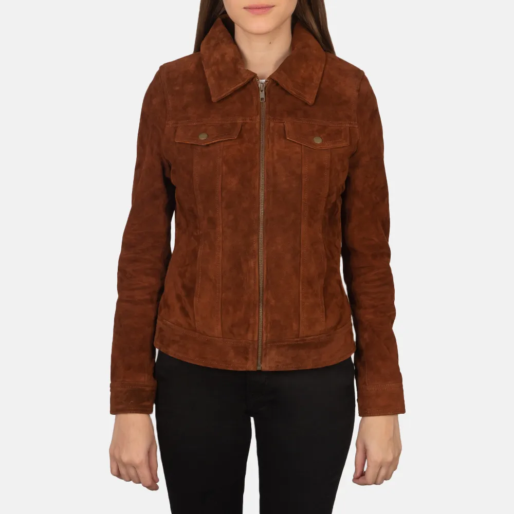 Women's Suzy Brown Suede Trucker Jacket - JH0137