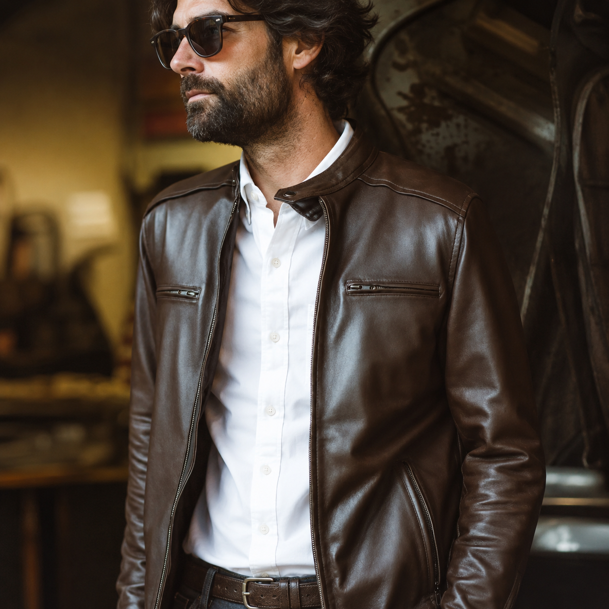Mens 100% Full Grain Lambskin Leather Motorcycle Jacket