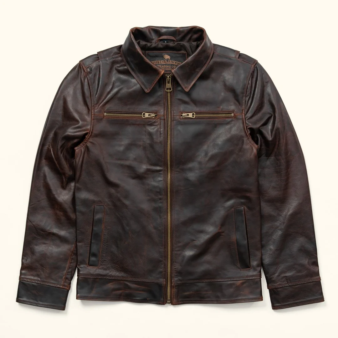 Men's Full Grain Cow Leather Brown Leather Jacket